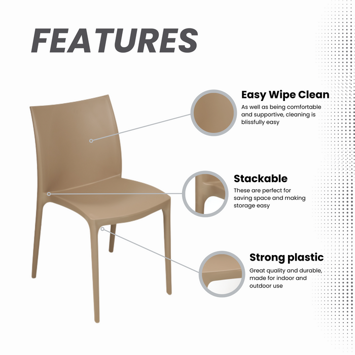Sunlit Haven Set of 4 Taupe Zip Plastic Chairs - Indoor/Outdoor Use - Assembled Stackable & Easy Clean