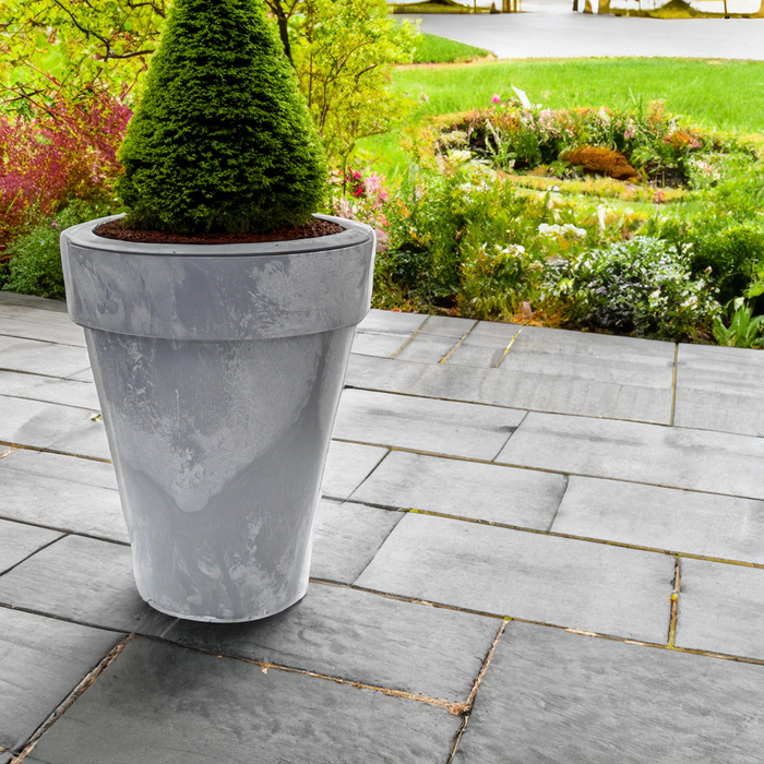 OSG 44.5cm Large Marble Effect Indoor/Outdoor Planter Stone Grey 18L Capacity