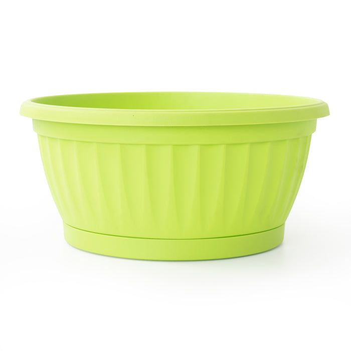 OSG 25cm Diameter Round Plastic Planter with Saucer, Green/Pink