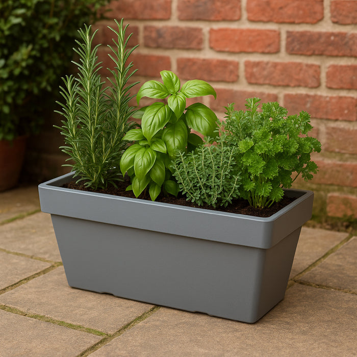 Planters Pride Fresto 58cm Large Rectangular Plastic Planter, Anthracite/Stone Grey