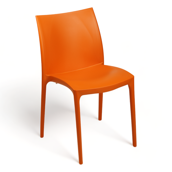Sunlit Haven Set of 4 Vibrant Orange Zip Plastic Chairs - Indoor/Outdoor Use - Assembled Stackable & Easy Clean