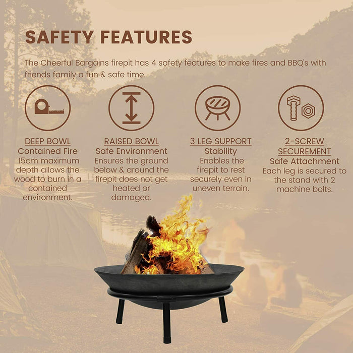 50cm XL Cast Iron Fire Pit Garden/Patio Heater Fire Bowl Brazier for Warmth and Ambiance