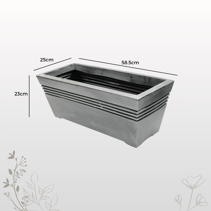 58cm Large Rectangle Plastic Plant Trough, Grey Indoor/Outdoor Planter