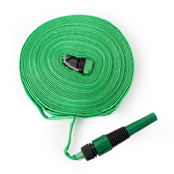 OSG 50ft/15m Expanding Roll Flat Hose with Tap Connector & Nozzle, Green