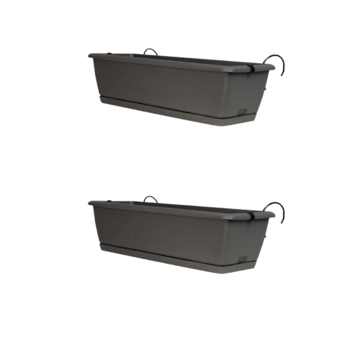 Planters Pride Ovaho 60cm Hanging Plastic Trough, Stone Grey 26L Railing Planter
