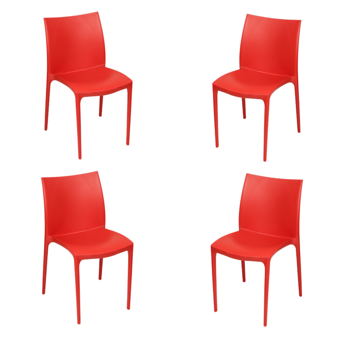 Sunlit Haven Set of 4 Vibrant Red Zip Plastic Chairs - Indoor/Outdoor Use - Assembled Stackable & Easy Clean