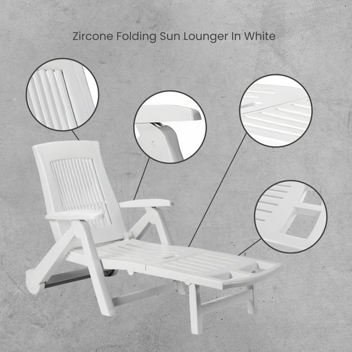 Sunlit Haven 'Zircone' Folding Sun Lounger with Wheels in White