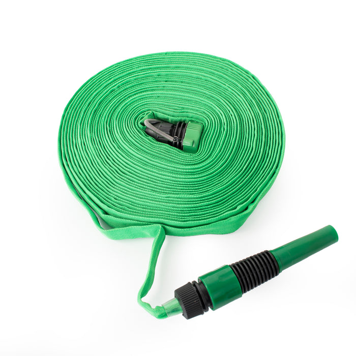 OSG 50ft/15m Expanding Roll Flat Hose with Tap Connector & Nozzle, Green