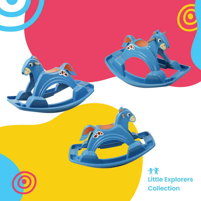 Tots World Rocking Horse in Blue | Lightweight, Indoor/Outdoor, Kids Garden Toy