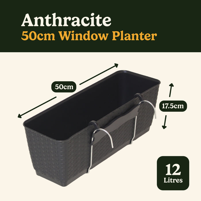Planters Pride Windo 50cm Plastic Rectangle Window Plant Pot, Anthracite