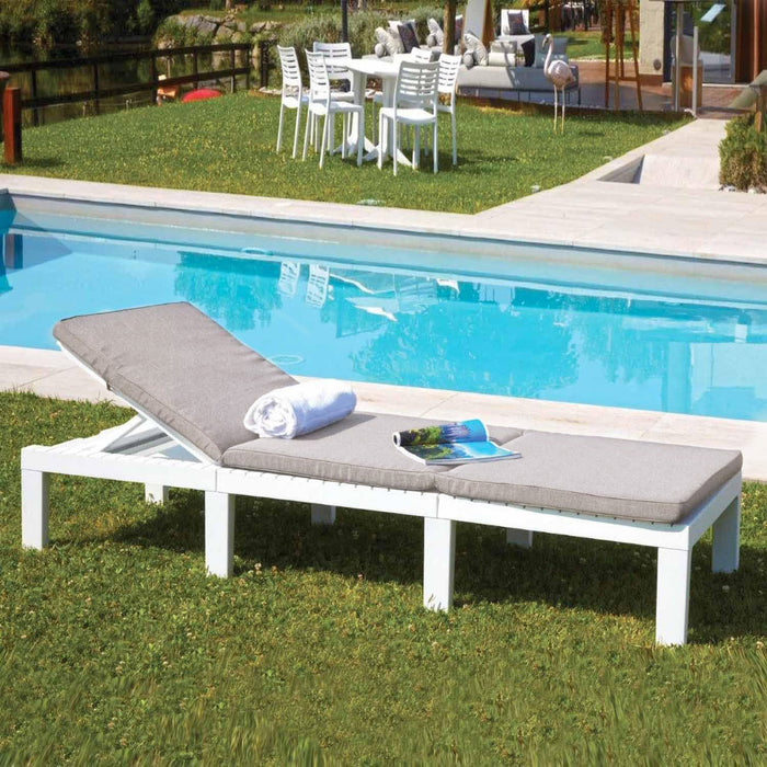 Sunlit Haven Haiti Garden Sun Lounger, White 195cm Reclining Padded Patio Chair