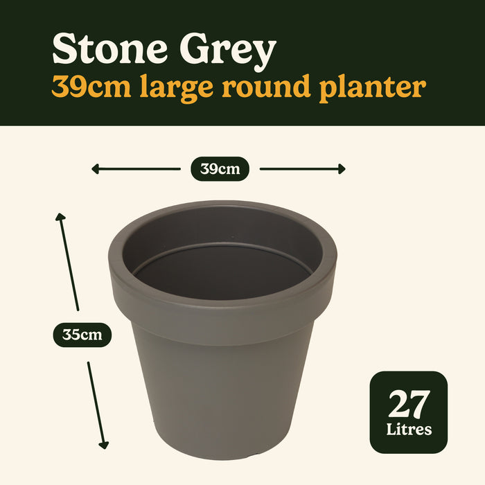 Planters Pride Aura Large Round Plastic Plant Pot, Anthracite/Stone Grey Planters