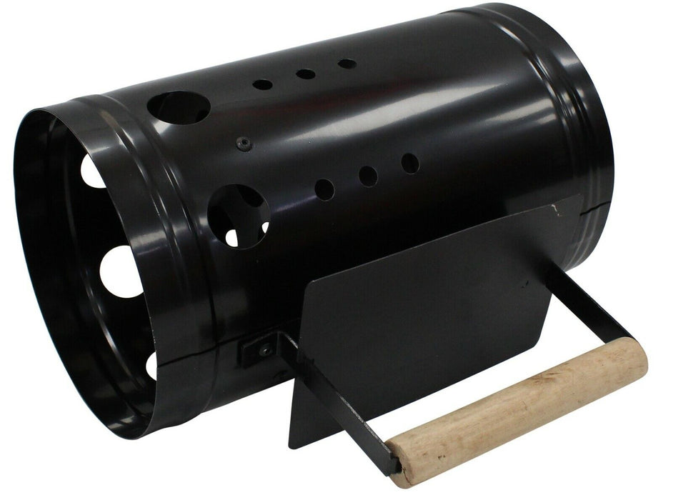 OSG 28cm Large Barbecue Chimney Starter, Black with Wooden Handle