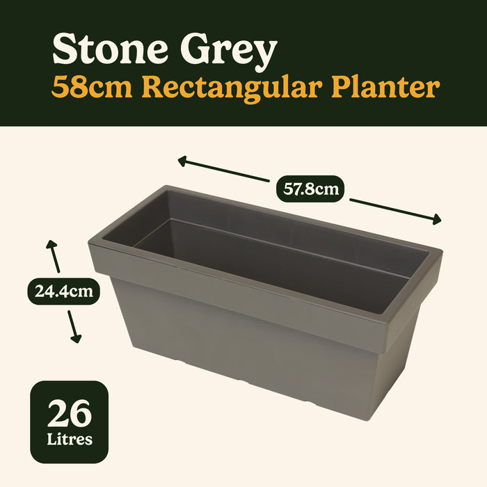 Planters Pride Fresto 58cm Large Rectangular Plastic Planter, Anthracite/Stone Grey