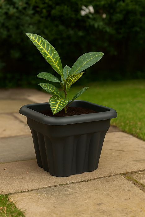 33cm Large Square Recycled Plastic Slate Planter 16L Rippled Gardening Plant Pot