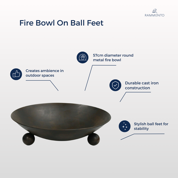 OSG 57cm Diameter Cast Iron Fire Pit | Large Wood-Burning Metal Fire Bowl