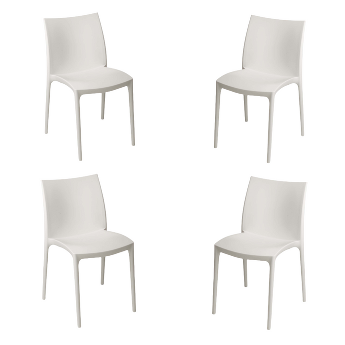 Sunlit Haven Set of 4 White Zip Plastic Chairs - Indoor/Outdoor Use - Assembled Stackable & Easy Clean