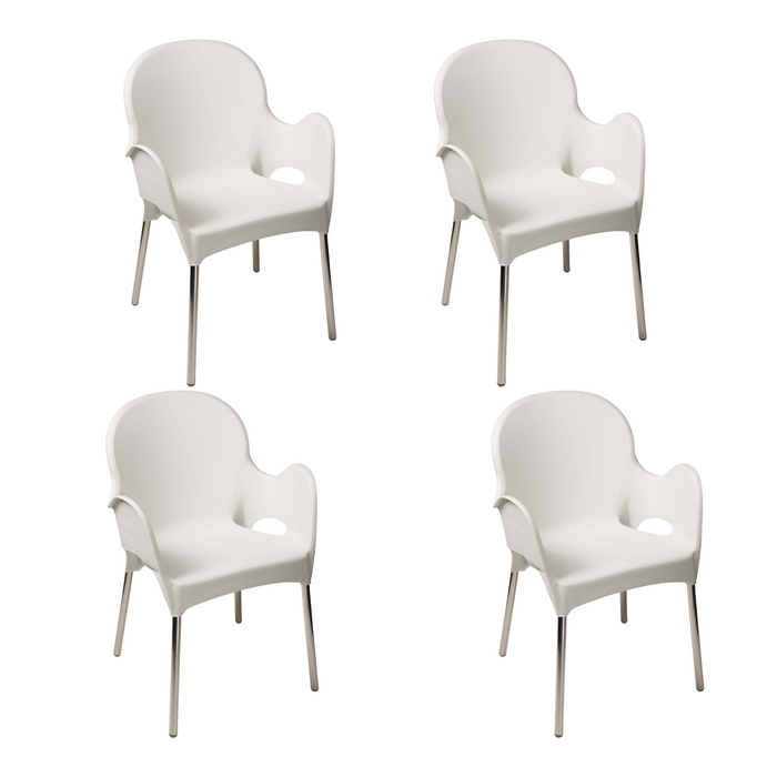 Sunlit Haven Set of 4 Atena Plastic Chairs with Metal Legs - White