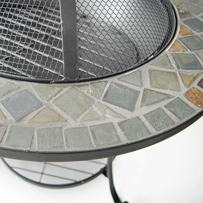 Our Small Garden Steel Fire Pit on Legs, Mosaic Stone Finish XL 58cm Diameter Brazier