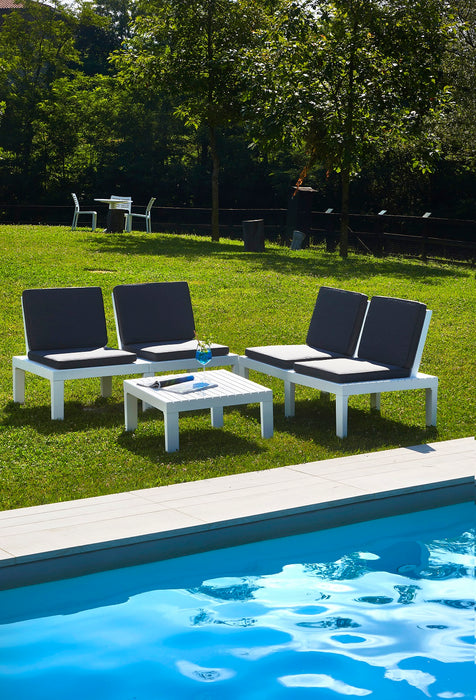 Sunlit Haven Molok 4 Seat Garden Set with Table & Cushions, White Weatherproof, Durable Plastic - Simple Assembly, Easy Maintenance - Complete Perfect for Patio, Decking, Outdoor Living