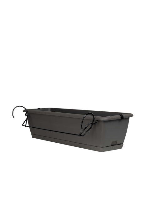 Planters Pride Ovaho 60cm Hanging Plastic Trough, Stone Grey 26L Railing Planter