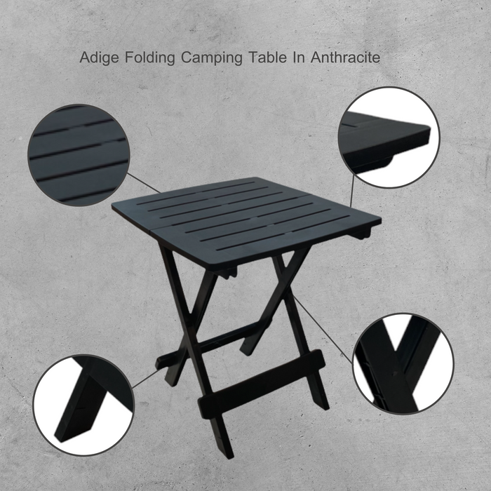 Sunlit Haven Adige Folding Camping Table - Anthracite - Lightweight, Compact & Sturdy Plastic Table