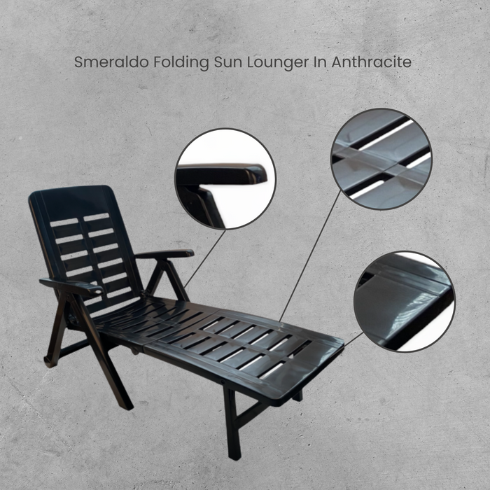 Sunlit Haven Smeraldo Folding Reclining Sun Lounger - Anthracite Garden Recliner