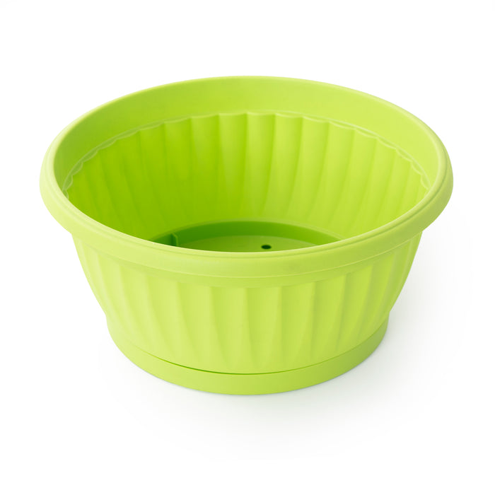 OSG 25cm Diameter Round Plastic Planter with Saucer, Green/Pink