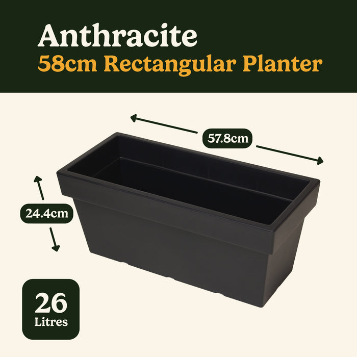 Planters Pride Fresto 58cm Large Rectangular Plastic Planter, Anthracite/Stone Grey