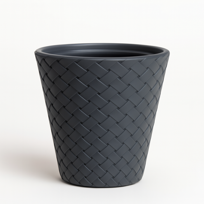 Planters Pride Wovo 48cm Round Plastic Flower Pot with Insert, Anthracite