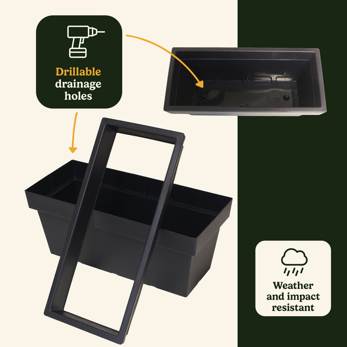 Planters Pride Fresto 58cm Large Rectangular Plastic Planter, Anthracite/Stone Grey