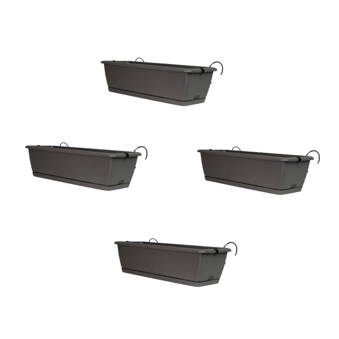 Planters Pride Ovaho 60cm Hanging Plastic Trough, Stone Grey 26L Railing Planter