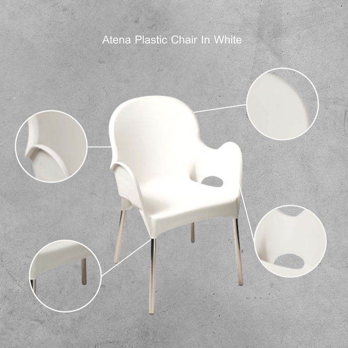 Sunlit Haven Set of 4 Atena Plastic Chairs with Metal Legs - White
