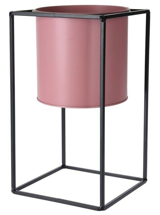 OSG 30cm Tall Raised Indoor Metal Plant Pot On Stand Pink 15cm ⌀ Flower Pot