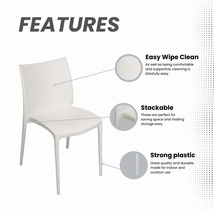 Sunlit Haven Set of 4 White Zip Plastic Chairs - Indoor/Outdoor Use - Assembled Stackable & Easy Clean
