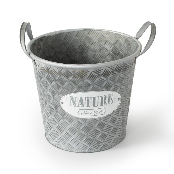 25cm Zinc Planter Bucket, Silver | 10L Retro Metal Planter with Handles