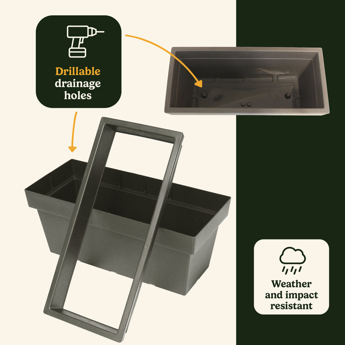 Planters Pride Fresto 58cm Large Rectangular Plastic Planter, Anthracite/Stone Grey