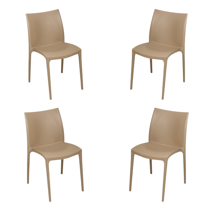 Sunlit Haven Set of 4 Taupe Zip Plastic Chairs - Indoor/Outdoor Use - Assembled Stackable & Easy Clean