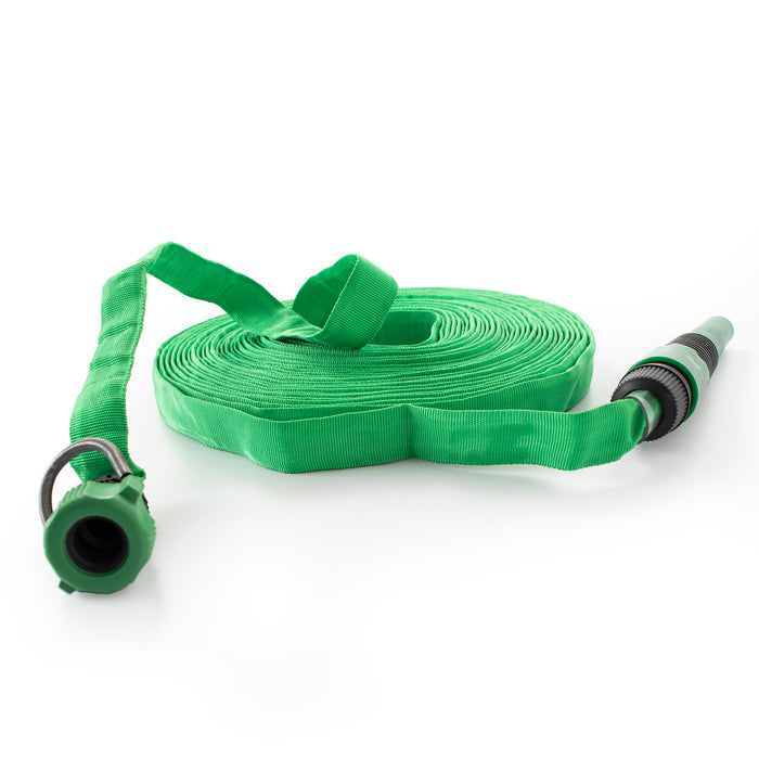 OSG 50ft/15m Expanding Roll Flat Hose with Tap Connector & Nozzle, Green