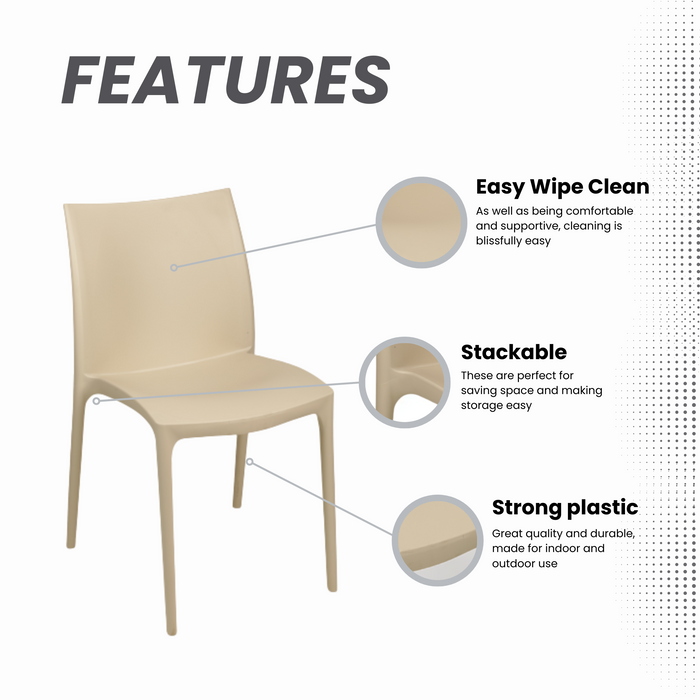 Sunlit Haven Set of 4 Cream Zip Plastic Chairs - Indoor/Outdoor Use - Assembled Stackable & Easy Clean