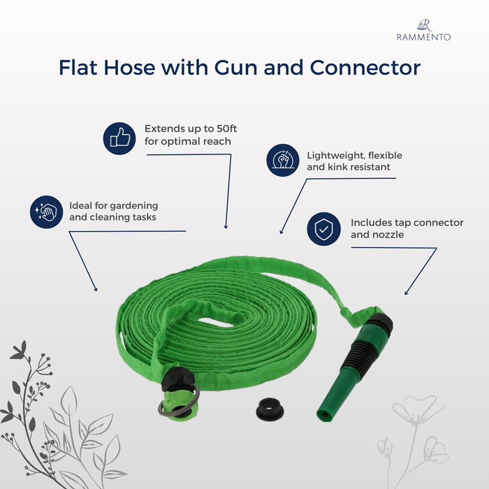 OSG 50ft/15m Expanding Roll Flat Hose with Tap Connector & Nozzle, Green