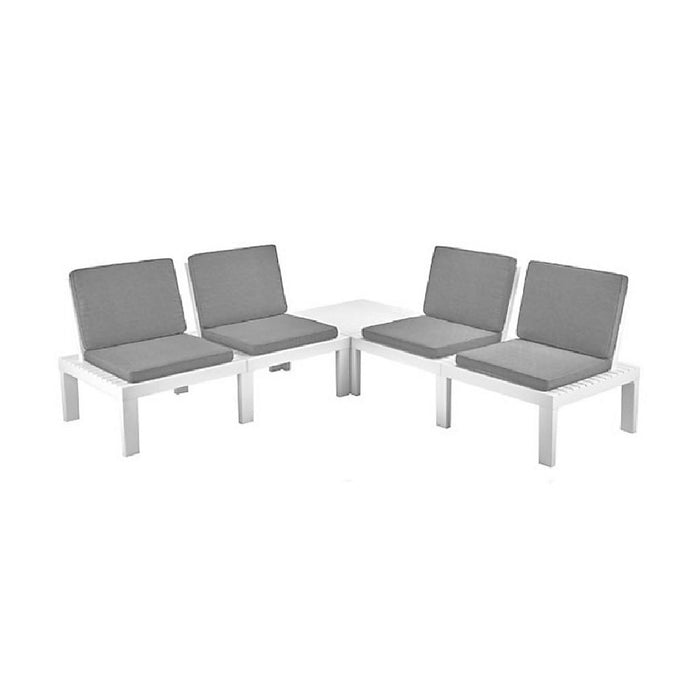 Sunlit Haven Molok 4 Seat Garden Set with Table & Cushions, White Weatherproof, Durable Plastic - Simple Assembly, Easy Maintenance - Complete Perfect for Patio, Decking, Outdoor Living