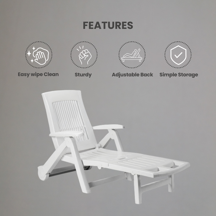 Sunlit Haven 'Zircone' Folding Sun Lounger with Wheels in White