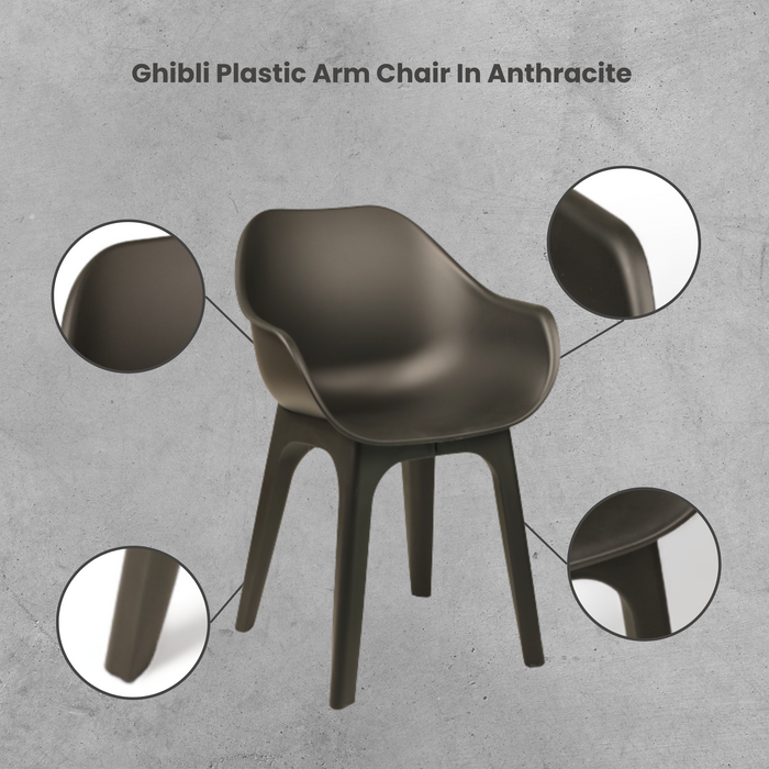 Set of Two Sunlit Haven Ghibli Plastic Arm Chairs in Anthracite