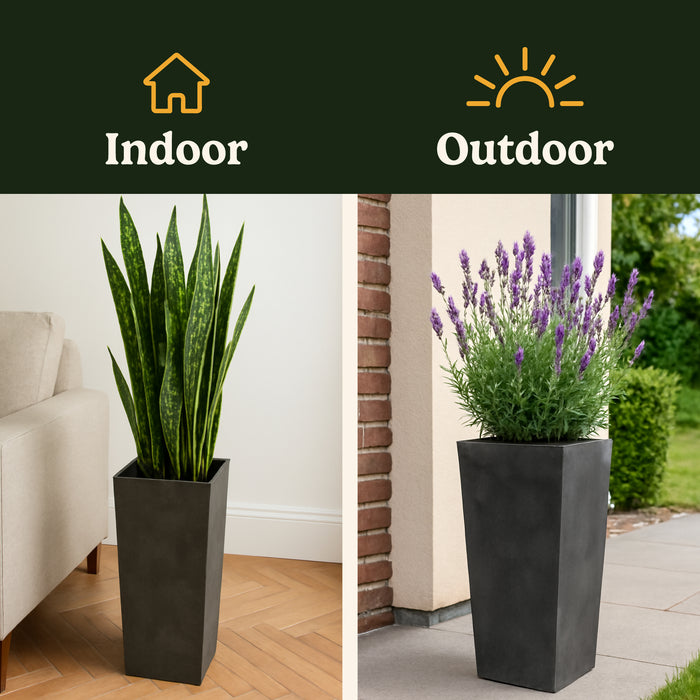 Planters Pride Tallo 51cm Tall Square Plastic Planter with Insert, Anthracite