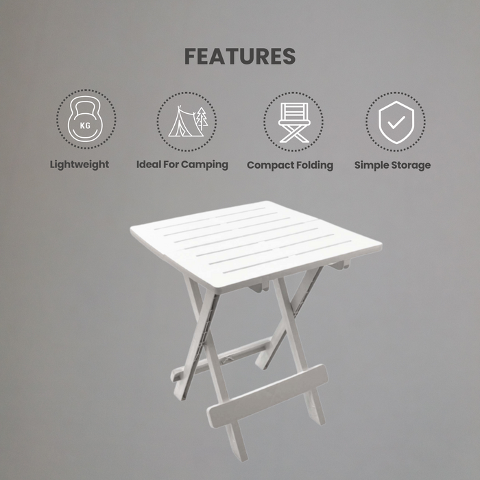 Sunlit Haven 'Adige' Folding Camping Table in White - Lightweight, Compact & Sturdy Plastic Table