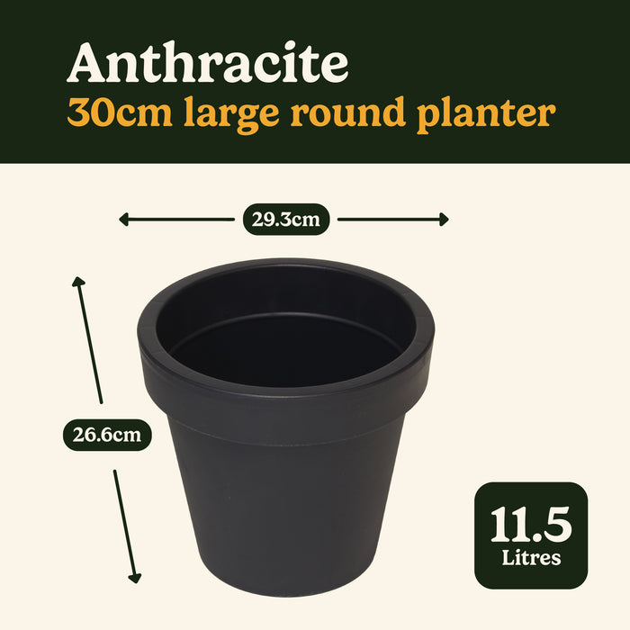 Planters Pride Aura Large Round Plastic Plant Pot, Anthracite/Stone Grey Planters