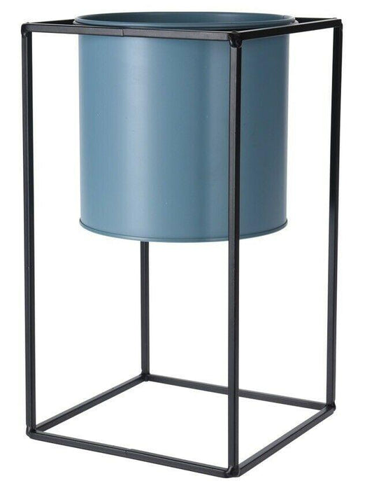 OSG 30cm Tall Raised Indoor Metal Plant Pot On Stand Blue 15cm ⌀ Flower Pot