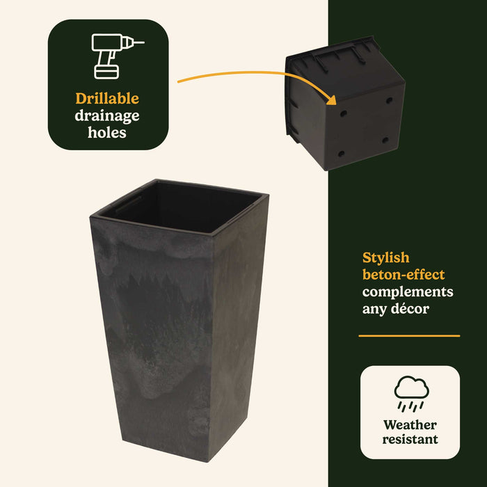 Planters Pride Tallo 51cm Tall Square Plastic Planter with Insert, Anthracite