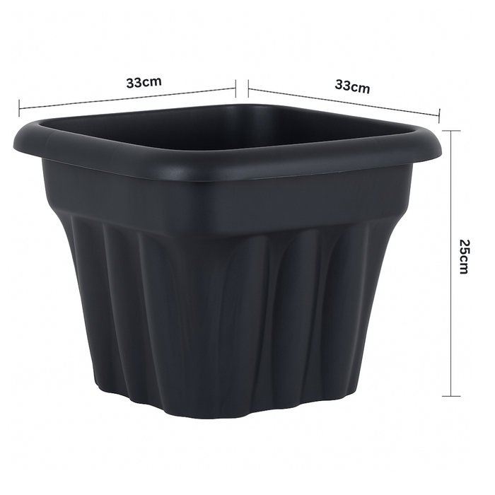 33cm Large Square Recycled Plastic Slate Planter 16L Rippled Gardening Plant Pot